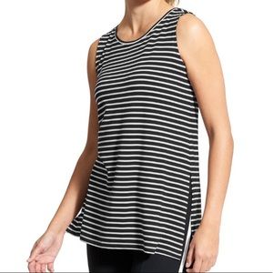 Athleta Side Split Striped Knit Tencel Tank Black White S